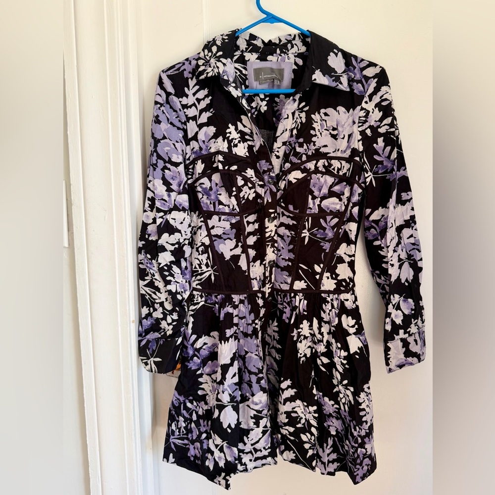 Anthropologie Black and Lavender Floral Dress